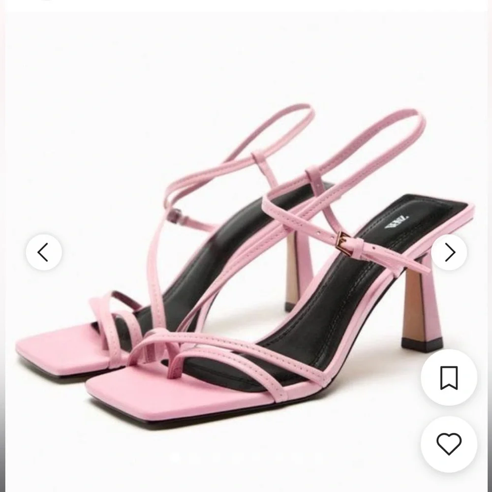 ZARA PINK LEATHER HEELED SANDALS SIZE 7(38)
